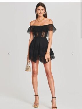 Charo Ruiz Black Lace Crochet Mini Dress